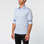 Button-Down Shirt // Blue + Red Stripes (M)