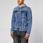 Hooded Denim Jacket // Blue // Blue (2XL)