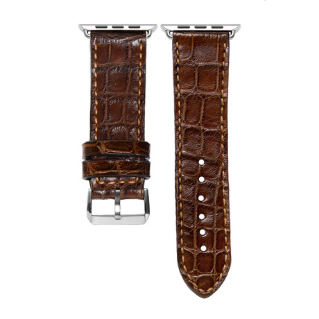 Stainless Steel Adapter + Brown Crocodile Smart Watch Strap (38mm // Black Buckle)