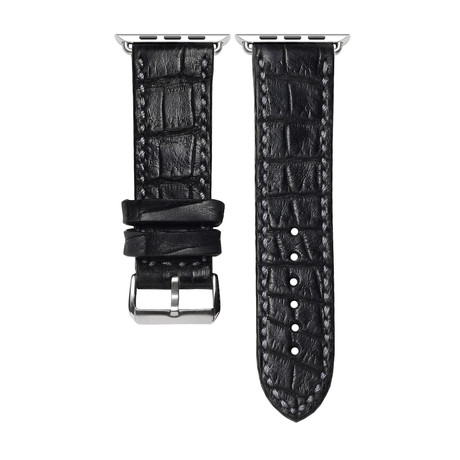 Stainless Steel Adapter + Black Crocodile Smart Watch Strap (38mm // Black Buckle)