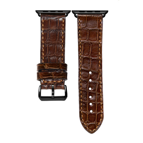 Space Grey Adapter + Brown Crocodile Smart Watch Strap (38mm // Black Buckle)