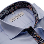 Solid Button-Up + Paisley Trim // Light Blue (L)