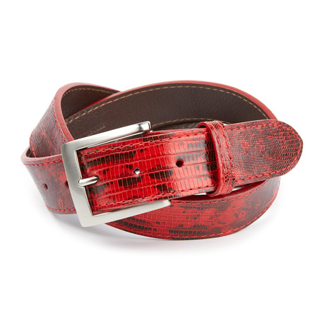 Lizard Belt // Red + Black Newspaper (32")