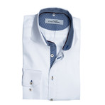 Button-Down Dress Shirt // White + Navy Jacquard (L)