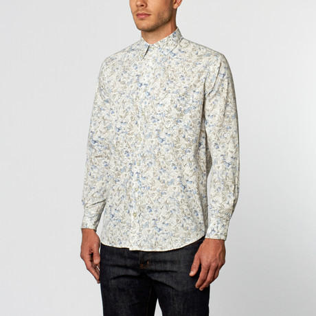 Flower Power Long-Sleeve Shirt // White + Blue (S)