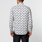 Dizzy Geometric Abstract Long-Sleeve Shirt // White + Blue (L)