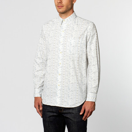 Luther Striped Floral Long-Sleeve Shirt // White + Blue (S)