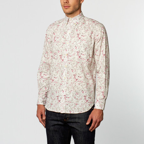 Flower Power Long-Sleeve Shirt // White + Pink (S)