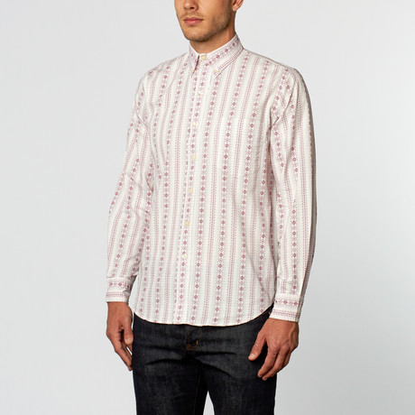 Diamond Striped Long-Sleeve Shirt // White + Pink (S)