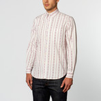 Diamond Striped Long-Sleeve Shirt // White + Pink (L)