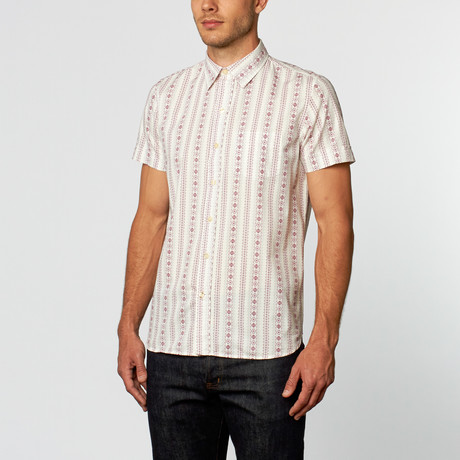 Diamond Striped Short-Sleeve Shirt // White + Pink (S)