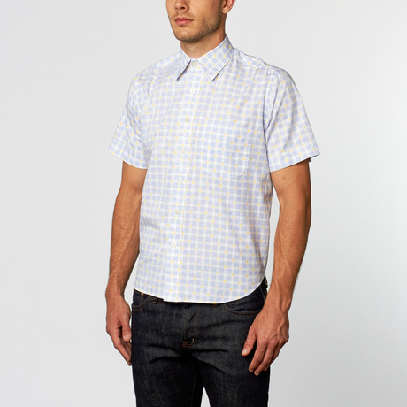 Hopscotch Fleur De Lis Short-Sleeve Shirt // White + Blue (S)
