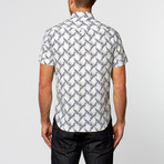 Dizzy Geometric Abstract Short-Sleeve Shirt // White + Blue (XL)
