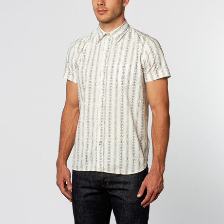 Diamond Striped Short-Sleeve Shirt // White + Blue (S)