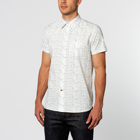 Luther Striped Floral Short-Sleeve Shirt // White + Blue (S)