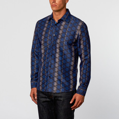 Waves Button-Up Shirt // Blue + Black (S)