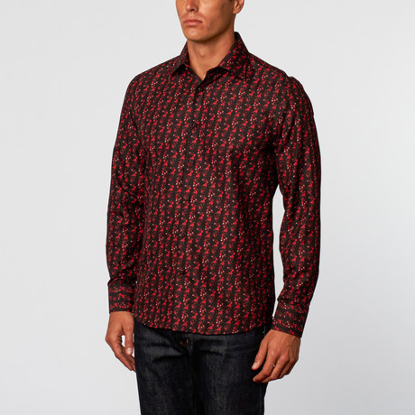 Abstract Stripe Button-Up Shirt // Black + Red (S)