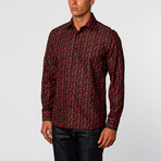 Abstract Stripe Button-Up Shirt // Black + Red (5XL)