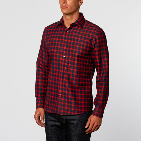 Grid Button-Up Shirt // Navy + Red (S)