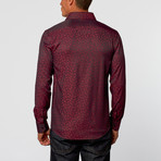 Feather Print Button-Up Shirt // Burgundy (6XL)