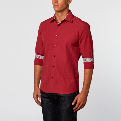 Shadow Grid Button-Up Shirt // Red (S)