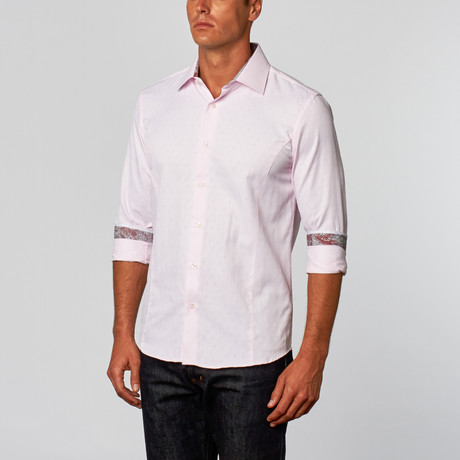 Shadow Weave Button-Up Shirt // Pink (S)