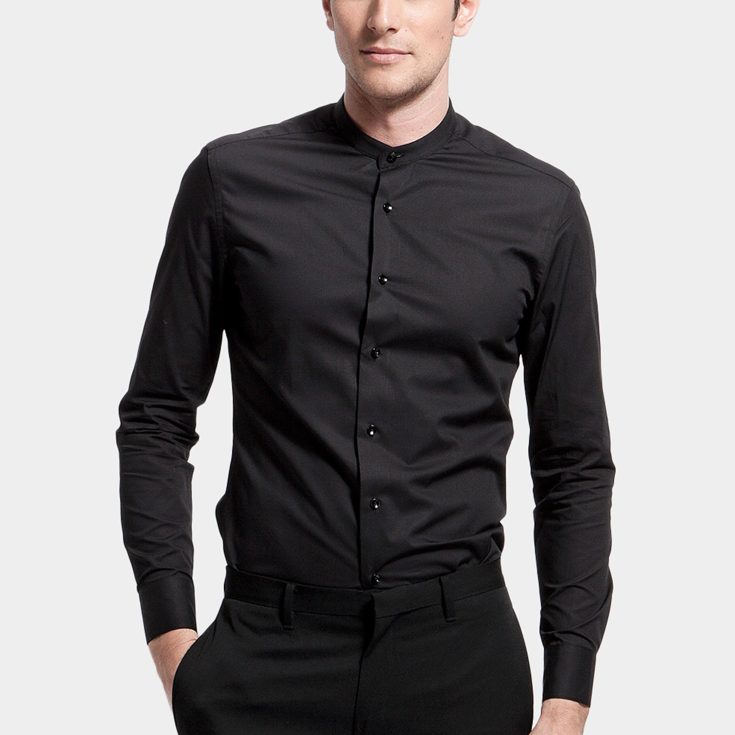 Mao Collar Dress Shirt // Black (XS) - Basique - Touch of Modern