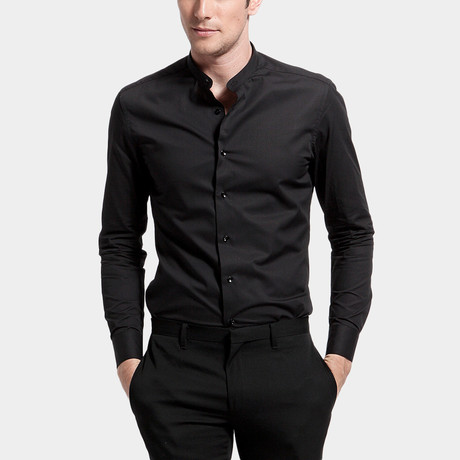 Mao Collar Dress Shirt // Black (XS)