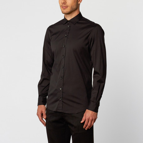 Armani Collezioni RTW // Solid Long-Sleeve Dress Shirt // Black (XS)