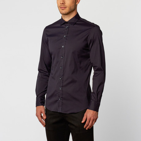 Solid Long-Sleeve Dress Shirt // Dark Blue (XS)