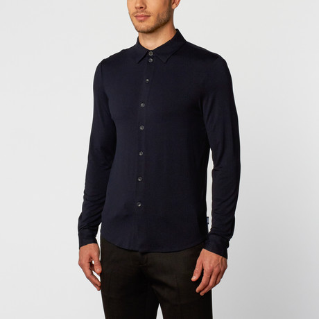 Long-Sleeve Button Up Shirt // Dark Blue (XS)
