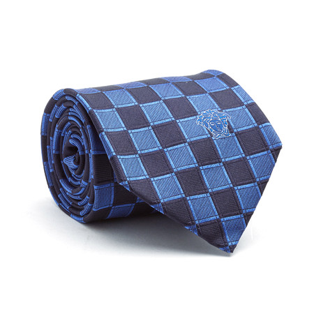 Checkers Silk Tie // Black + Blue