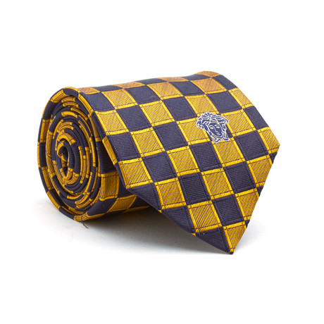Checkers Silk Tie // Gold + Navy