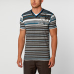 Premium Striped V-Neck Tee // Azure (XL)