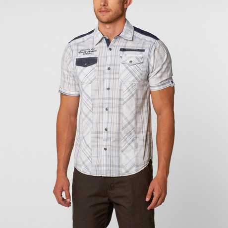 Short Sleeve Shirt // White + Blue Plaid (L)