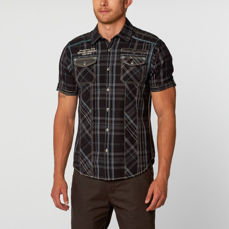 Short Sleeve Shirt // Black + Blue Plaid (XL)
