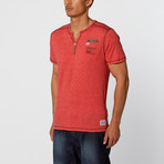 Contrast Stitched Henley // Red (XL)