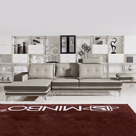 Divani Casa Feldspar Modern Beige + Brown Fabric Sectional Sofa