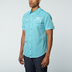 Short Sleeve Shirt // Aqua Wide Stripe (S)