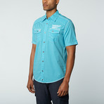 Short Sleeve Shirt // Aqua Pin Stripe (L)