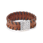 Sterling Silver Leather Crocodile Stitched Bracelet