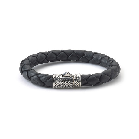 Sterling Silver Leather Rope Bracelet // Silver