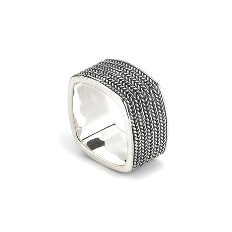 Sterling Silver Textured Square Ring // Silver (Size 8)