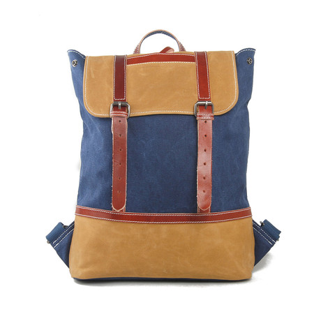 Canvas Backpack // Blue + Tan