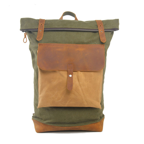 Canvas Backpack // Army Green + Tan