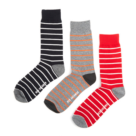 Ben Nevis Dress Sock // Grey + Navy + Red Stripe // Pack of 3