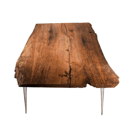 Live-edge Oak Dining Table // Natural (Mid-Century Classic Leg // 2 Rods)