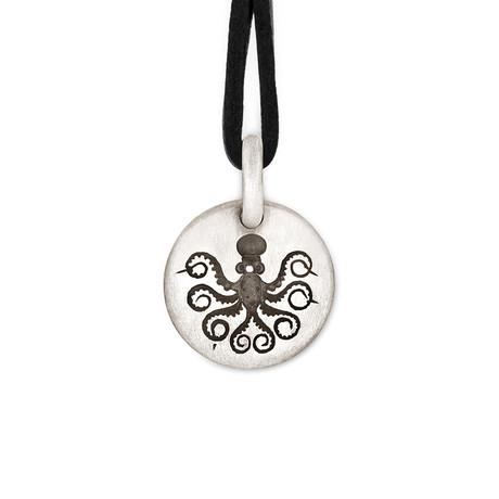 Octopus Charm Pendant + Leather Cord // Sterling Silver