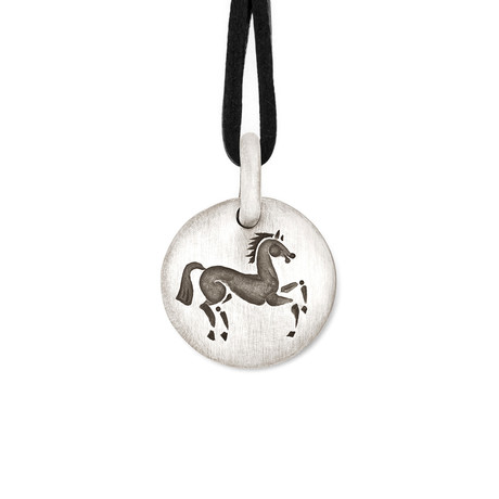 Horse Charm Pendant Necklace + Leather Cord // Sterling Silver
