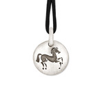 Horse Charm Pendant Necklace + Leather Cord // Sterling Silver